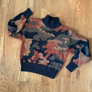 Sequin metallic camo cropped sweater vintage